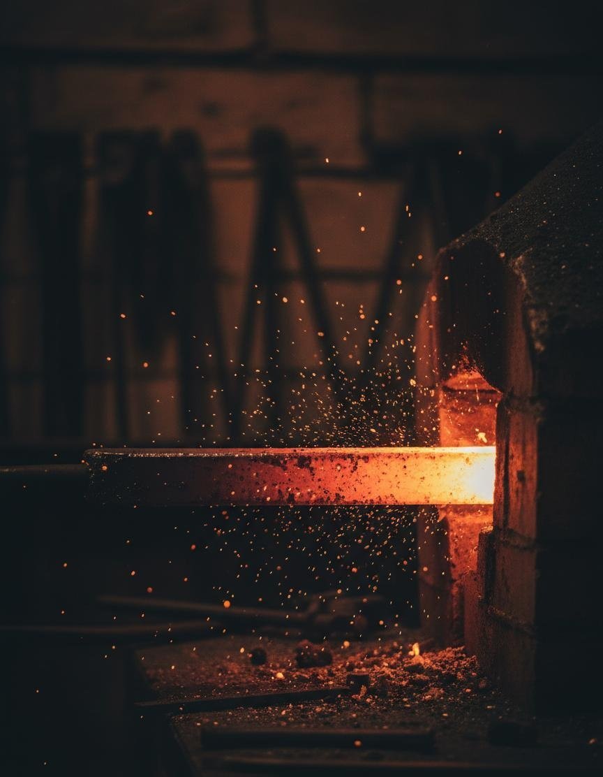 Glowing iron in a forge